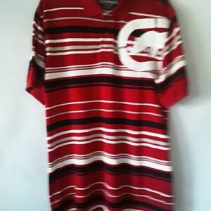 ESKO UNLTD Vintage Men's Shirt Size L 100% Cotton Red/White/Black Striped